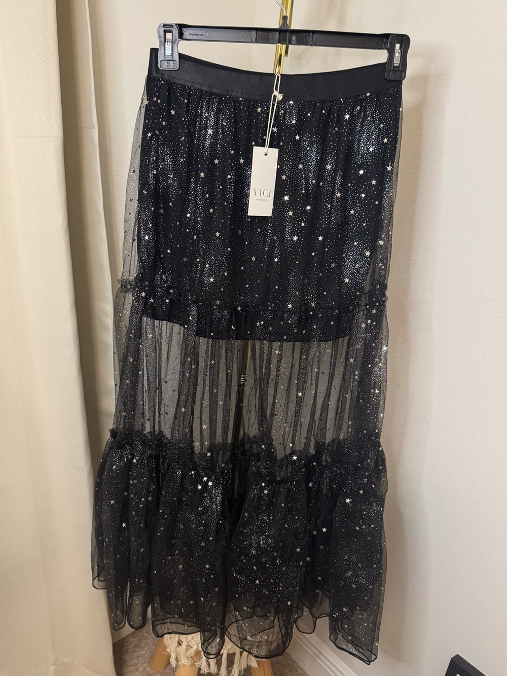NWT VICI Twinkle Bliss Star Embellished Tulle Maxi Skirt Size Medium